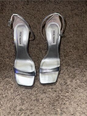 Steve Madden Iridescent Silver Ankle-Strap Heels